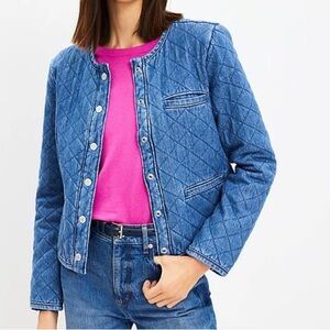 Loft quilted Denim Jacket in Mid Indigo Wash